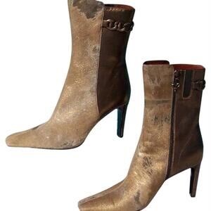 Donald Pliner Bronze Metallic Couture Sand Bronze HairCalf Leather Boot $450 NWT